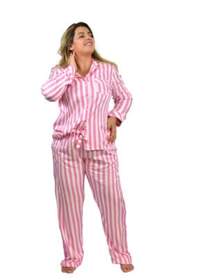 Pijama Bumabei Americano Viscose  Listrado Rosa – 2054