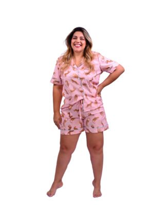 Pijama Bumabei Americano Algodão Onça Rosa – 2034