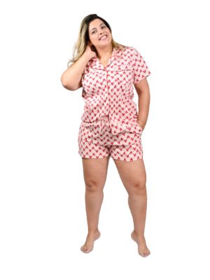 Pijama Bumabei Americano Algodão Corações Rosa – 2056