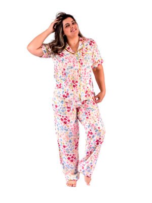 Pijama Bumabei Americano Longo Viscose Floral – 2031